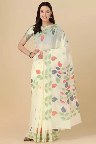 Floral motif woven design cotton saree