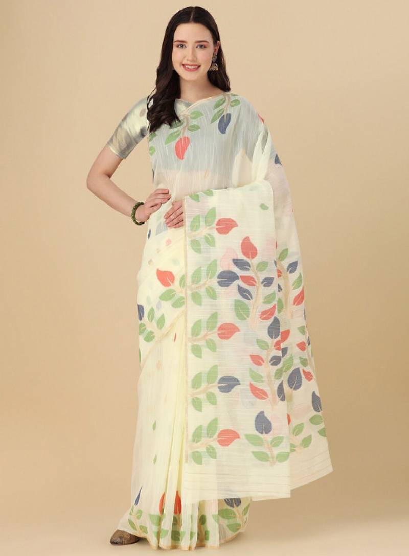 Floral motif woven design cotton saree