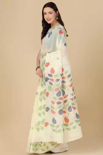 Floral motif woven design cotton saree