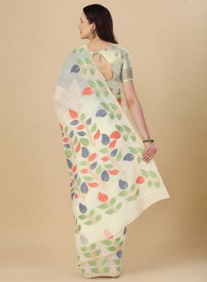 Floral motif woven design cotton saree 3