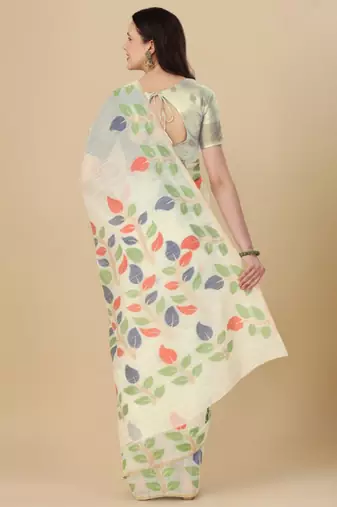 Floral motif woven design cotton saree