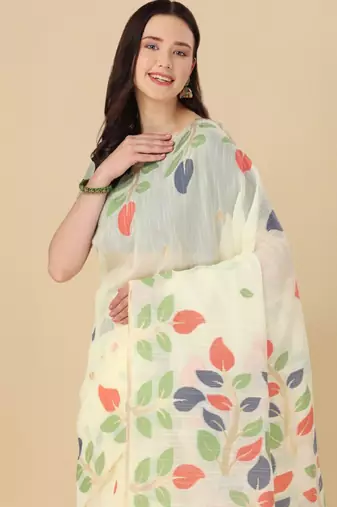 Floral motif woven design cotton saree