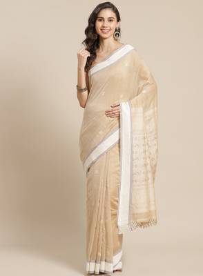 Handloom beige & off white woven design pure cotton handloom saree 1
