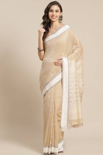 beige & off white woven design pure cotton handloom saree