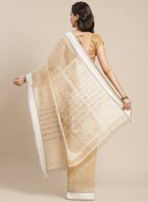 Handloom beige & off white woven design pure cotton handloom saree 2
