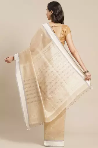 Handloom beige & off white woven design pure cotton handloom saree