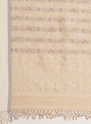 Handloom beige & off white woven design pure cotton handloom saree 4