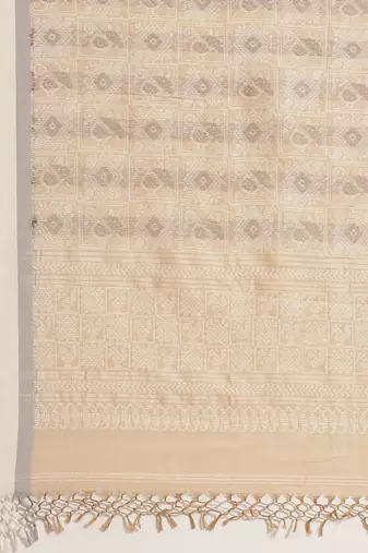 Handloom beige & off white woven design pure cotton handloom saree