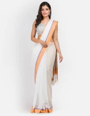 Off white & grey silk cotton saree 1