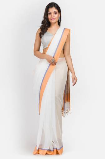 off white and grey silk cotton saree