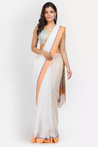 Off white & grey silk cotton saree