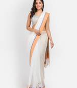 Off white & grey silk cotton saree