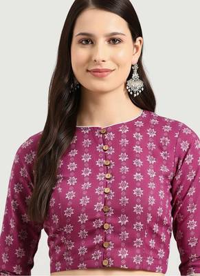 Pink cotton sanganeri printed non padded blouse 4