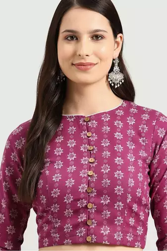 Pink cotton sanganeri printed non padded blouse