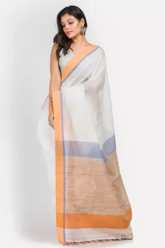 Off white & grey silk cotton saree