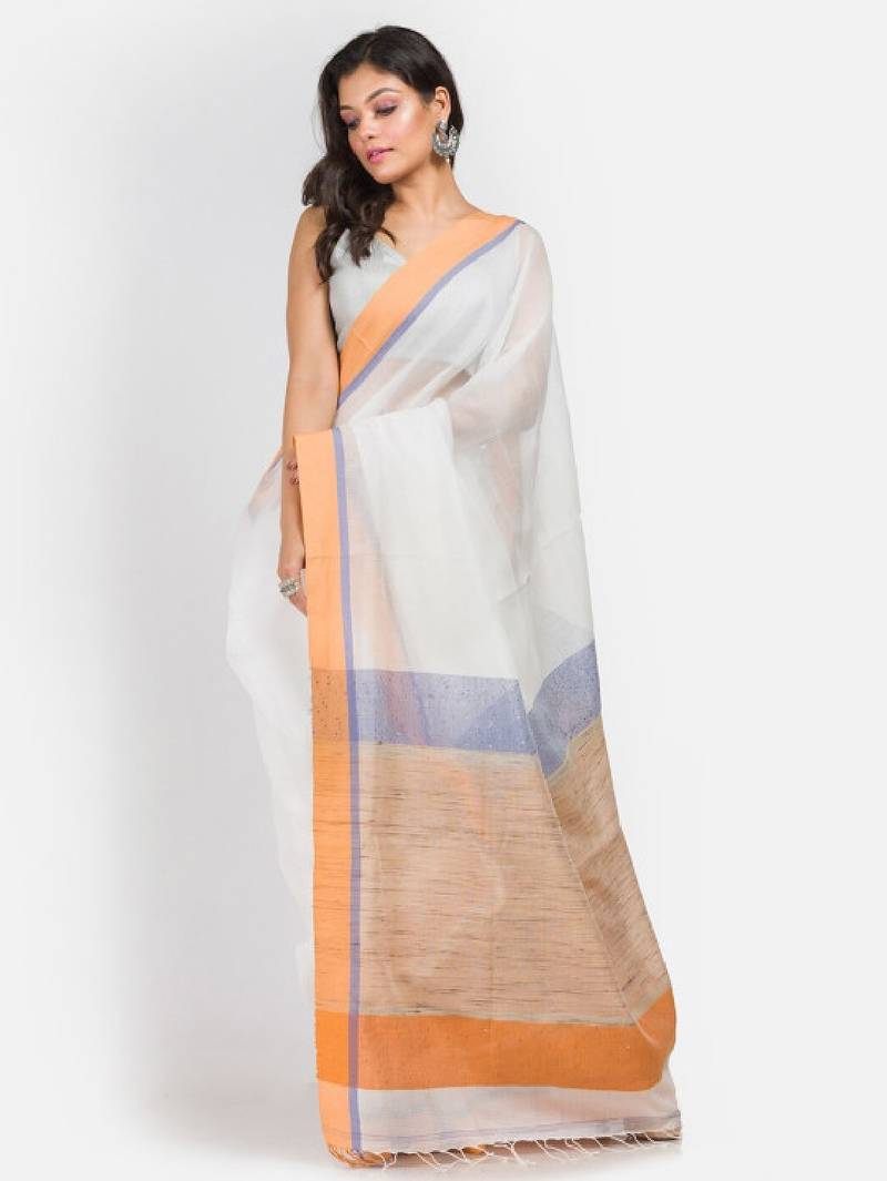 Off white & grey silk cotton saree