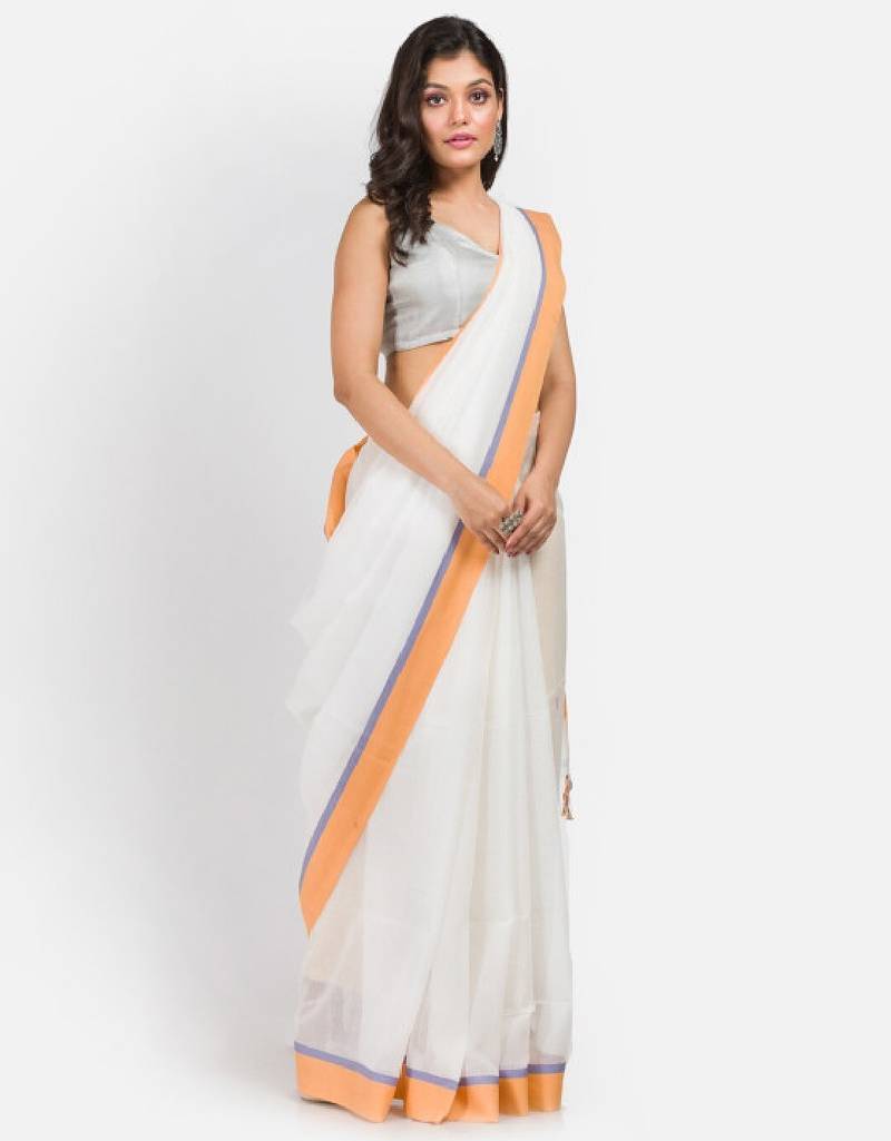 Off white & grey silk cotton saree