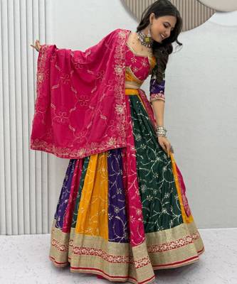 multicolor silk blend sequins work ghagra choli 4