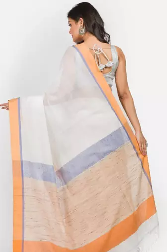 Off white & grey silk cotton saree