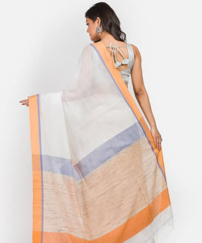 Off white & grey silk cotton saree