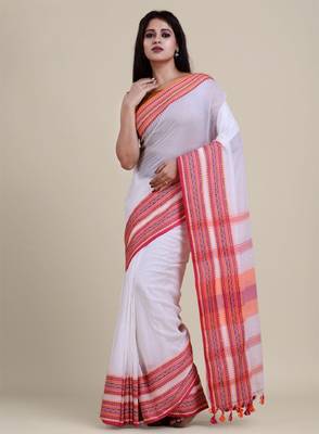 White & red solid saree 1