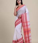 White & red solid saree