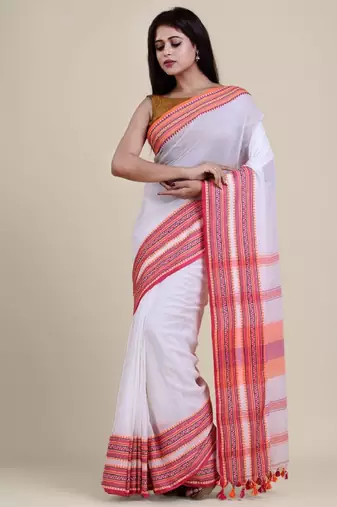 White & red solid saree