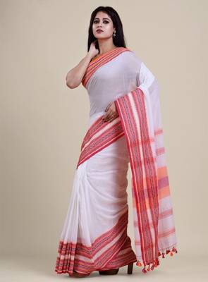 White & red solid saree 3