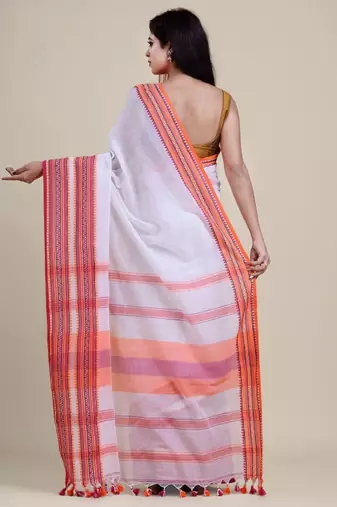 White & red solid saree