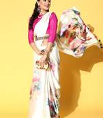 cream tie and dye satin saree