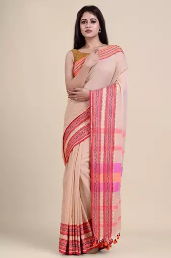 Beige & peach-coloured saree