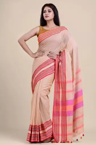 Beige & peach-coloured saree