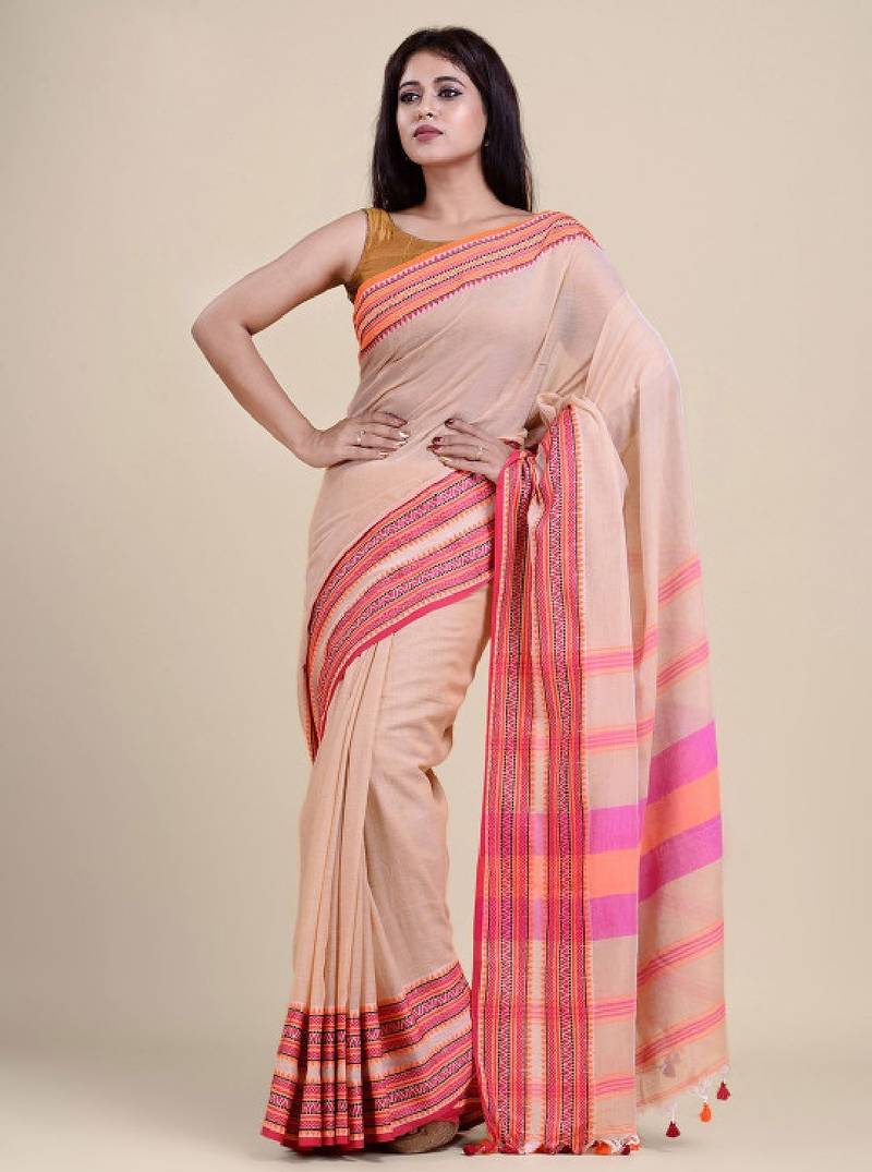Beige & peach-coloured saree