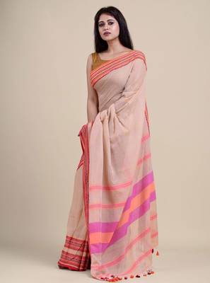 Beige & peach-coloured saree 3