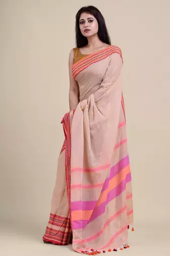 Beige & peach-coloured saree