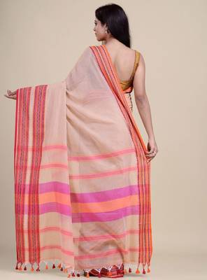 Beige & peach-coloured saree 4