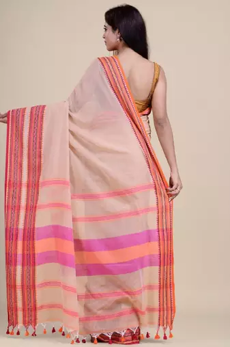 Beige & peach-coloured saree