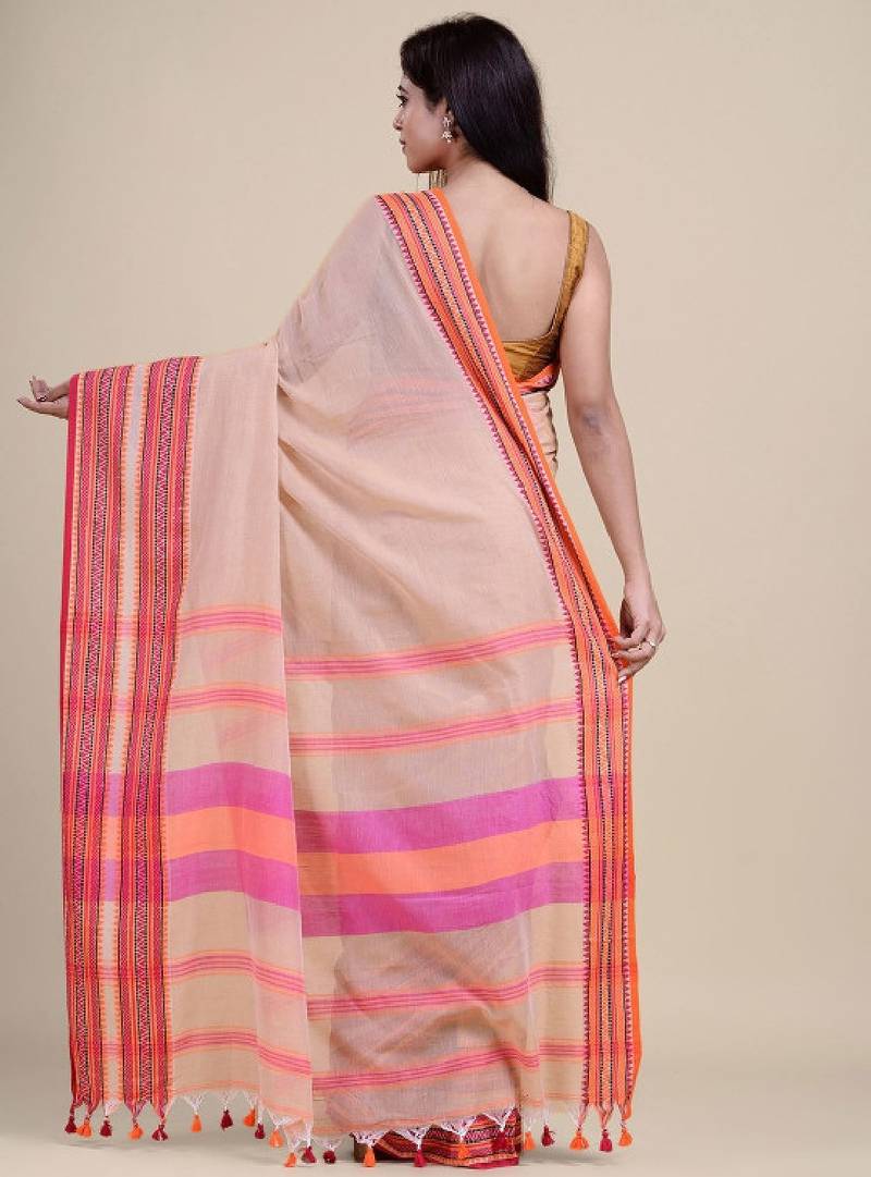 Beige & peach-coloured saree