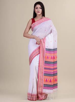 White & pink woven design saree 1