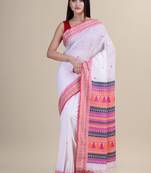 White & pink woven design saree