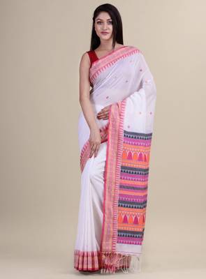 White & pink woven design saree 2