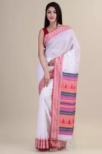 White & pink woven design saree