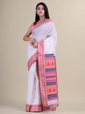 White & pink woven design saree 3