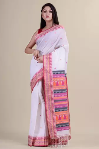 White & pink woven design saree