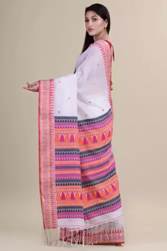White & pink woven design saree