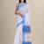 White & blue silk cotton tant jamdani saree