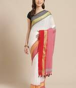 White & red pure cotton solid bengal handloom saree