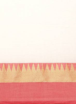 White & red pure cotton solid bengal handloom saree 3