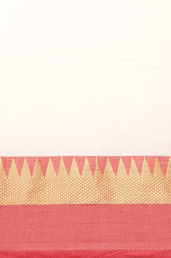 White & red pure cotton solid bengal handloom saree