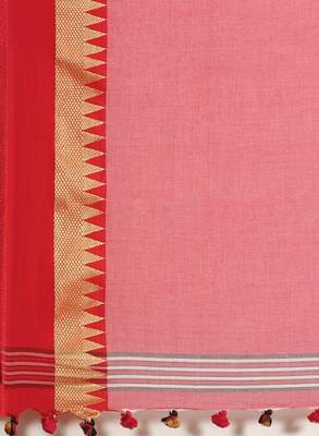 White & red pure cotton solid bengal handloom saree 4